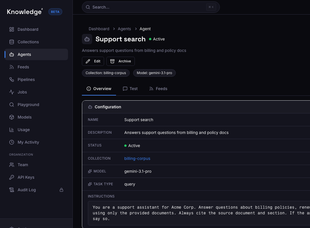 Agent configuration with model selection and API endpoint